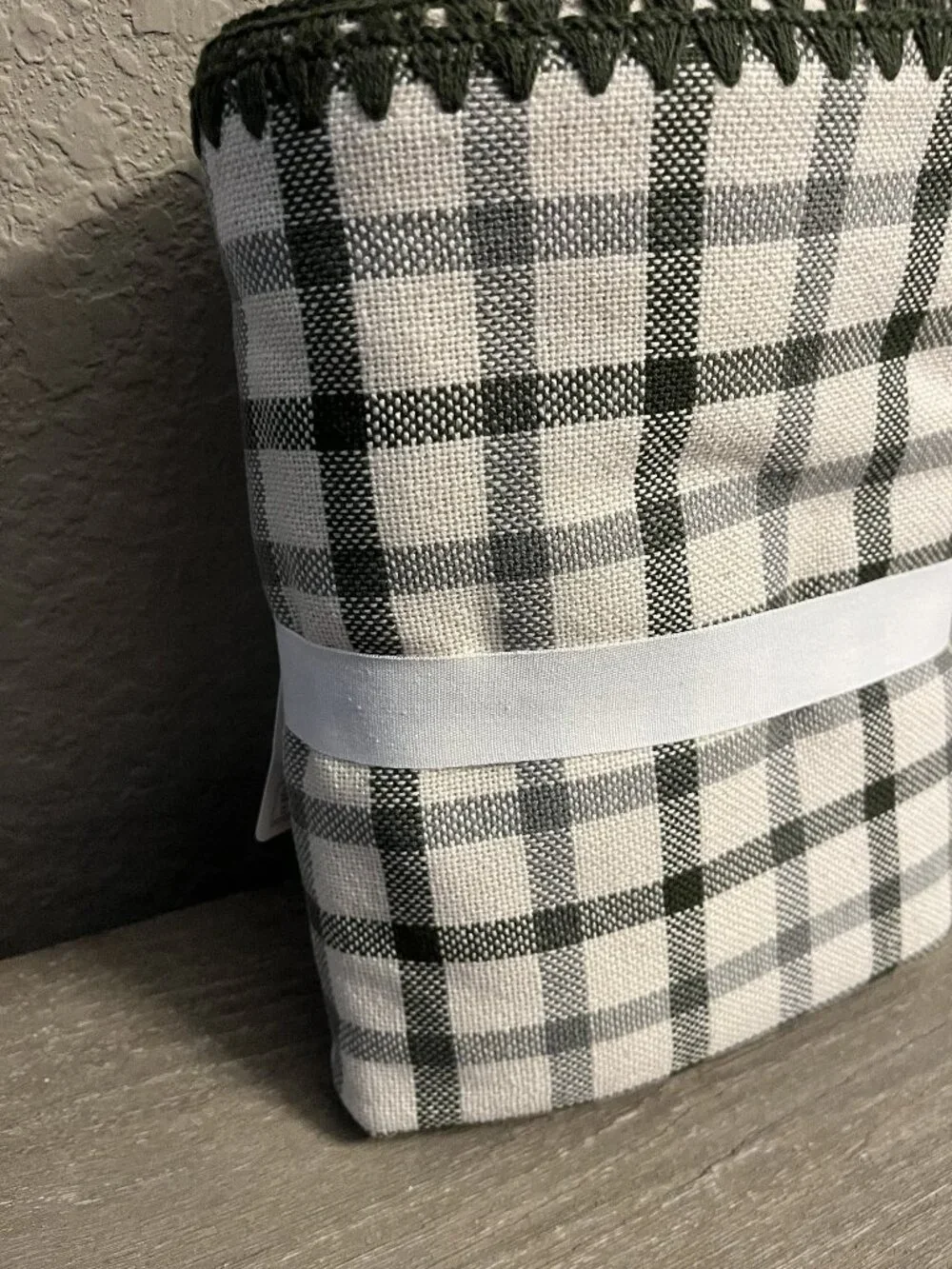 Pottery Barn Theo Plaid Green & Ivory Table Runner 18 x 108